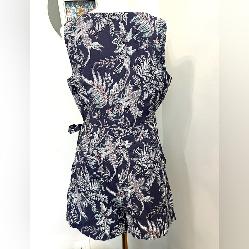 Loft Floral Romper Crossover V-Neck Sleeveless Versatile Waist Tie Size 8 - Picture 6 of 10